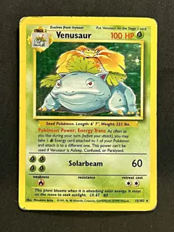 Venusaur 15/102 1999 Base Set Holo Rare Pokemon Card TCG Vintage - Image 1