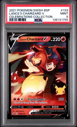 2021 POKEMON SWSH BLACK STAR PROMO CELEBRATIONS COLL LANCE'S CHARIZARD V PSA 9 - Image 1