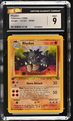 CGC MINT 9 Pokemon Rhydon 45/64 1999 Jungle 1st Edition - Image 1