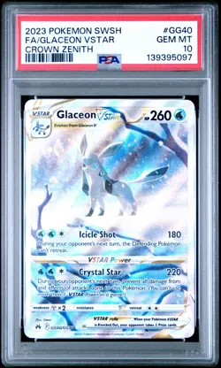 2023 POKEMON SWORD & SHIELD CROWN ZENITH #GG40 FULL ART/GLACEON VSTAR PSA 10 - Image 1