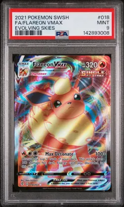 2021 POKEMON SWORD & SHIELD EVOLVING SKIES #018 FULL ART/FLAREON VMAX PSA 9 - Image 1