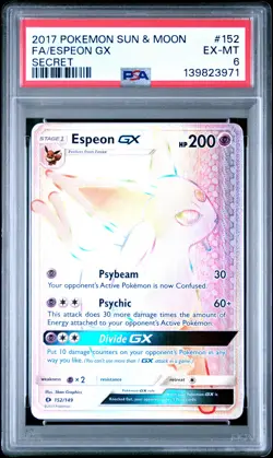 2017 POKEMON SUN & MOON SECRET #152 FULL ART/ESPEON GX PSA 6 - Image 1