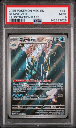 2025 POKEMON MEG EN-MEGA EVOLUTION ILLUSTRATION RARE #141 CLAWITZER PSA 9 - Image 1