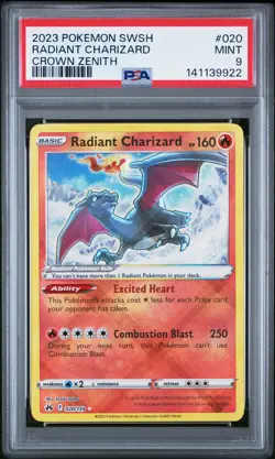 2023 POKEMON SWORD & SHIELD CROWN ZENITH #020 RADIANT CHARIZARD PSA 9 - Image 1