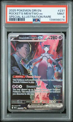 2025 POKEMON DRI EN-DESTINED RIVALS #231 TEAM ROCKET'S MEWTWO EX PSA 9 - Image 1
