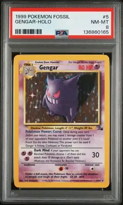 Pokemon Gengar 1999 Fossil #5 Holo PSA 8 - Image 1