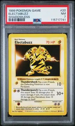 1999 POKEMON BASE SET SHADOWLESS #20 ELECTABUZZ PSA 7 - Image 1