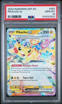 2024 POKEMON SSP EN #57 PIKACHU EX PSA 10 SURGING SPARKS - Image 1