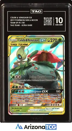 Pokemon 2019 Celebi & Venusaur GX 1/181 Ultra Rare Team Up GEM MINT TAG 10 - Image 1