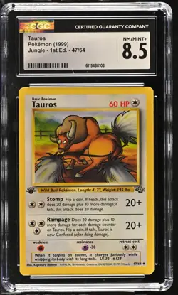 CGC NM/Mint+ 8.5 Pokemon Tauros 47/64 1999 Jungle 1st Edition - Image 1