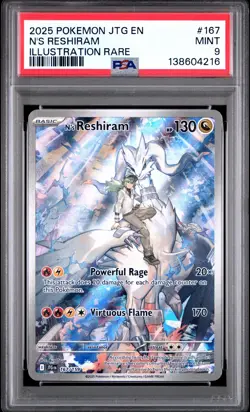 2025 POKEMON JTG EN-JOURNEY TOGETHER ILLUSTRATION RARE #167 N'S RESHIRAM PSA 9 - Image 1