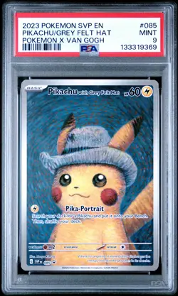 2023 POKEMON SVP POKEMON X VAN GOGH #085 PIKACHU WITH GREY FELT HAT PSA 9 - Image 1