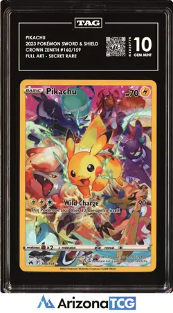 Pokemon 2023 Pikachu 160/159 Full Art Secret Rare Crown Zenith GEM MINT TAG 10 - Image 1