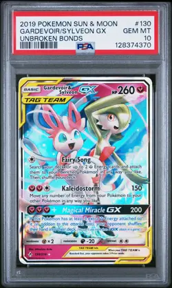 2019 POKEMON SUN & MOON UNBROKEN BONDS #130 GARDEVOIR & SYLVEON GX PSA 10 - Image 1