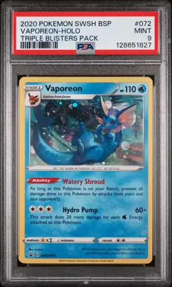 2020 POKEMON SWSH BLACK STAR PROMO TRIPLE BLISTERS PACK #072 VAPOREON-HOLO PSA 9 - Image 1
