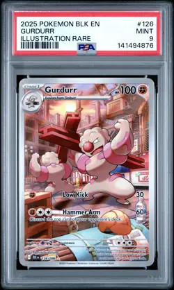 2025 POKEMON BLK EN-BLACK BOLT ILLUSTRATION RARE #126 GURDURR PSA 9 - Image 1