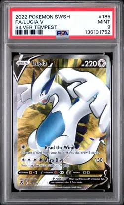 2022 POKEMON SWORD & SHIELD SILVER TEMPEST #185 FULL ART/LUGIA V PSA 9 - Image 1