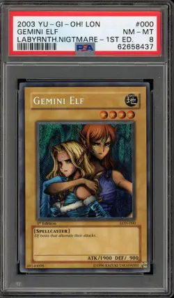 Yu-Gi-Oh! Gemini Elf Labyrinth of Nightmare 1st Ed Secret Rare LON-000 PSA 8 - Image 1
