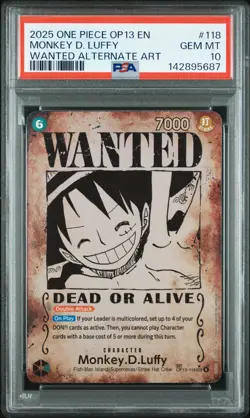 2025 ONE PIECE OP13-CARRYING ON HIS WILL #118 MONKEY D. LUFFY PSA 10 - Image 1