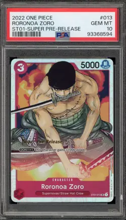 One Piece CCG Roronoa Zoro Super Pre-Release ST01-013 PSA 10 Gem Mint - Image 1