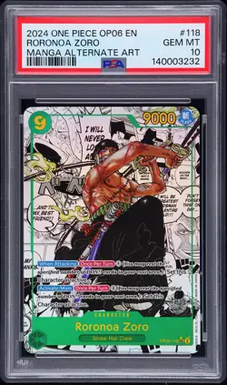2024 ONE PIECE OP06-WINGS OF THE CAPTAIN MANGA ALTERNATE ART RORONOA ZORO PSA 10 - Image 1
