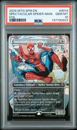 2025 MTG MARVEL'S SPIDER-MAN FOIL #0014 SPECTACULAR SPIDER-MAN PSA 10 - Image 1