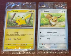 Pokemon Together Pikachu 25/165 & Eevee 133/165 Stamped Promos - Factory Sealed - Image 1