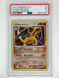 2007 Pokemon Diamond & Pearl Secret Wonders Charizard Holo 3/132 PSA 5 - Image 1