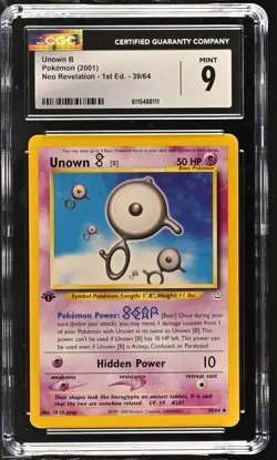 CGC MINT 9 Pokemon Unown B 39/64 2001 Neo Revelation 1st Edition - Image 1