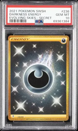 2021 POKEMON SWORD & SHIELD EVOLVING SKIES SECRET #236 DARKNESS ENERGY PSA 10 - Image 1