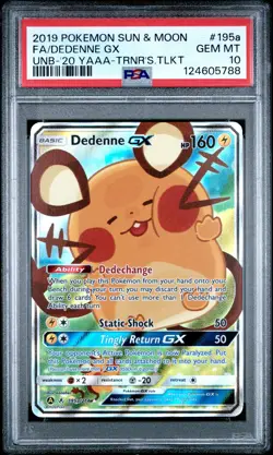 2019 POKEMON SUN & MOON UNBROKEN BONDS #195A FULL ART/DEDENNE GX PSA 10 - Image 1