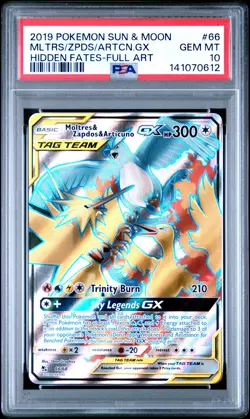 2019 POKEMON SUN & MOON HIDDEN FATES FA/MOLTRES ZAPDOS ARTICUNO GX PSA 10 - Image 1