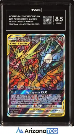 Pokemon 2019 Moltres Zapdos Articuno GX SM210 Hidden Fates ETB Promo TAG 8.5 - Image 1