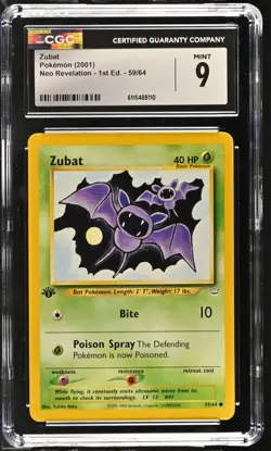 CGC MINT 9 Pokemon Zubat 59/64 2001 Neo Revelation 1st Edition - Image 1