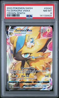 2023 POKEMON SWORD & SHIELD CROWN ZENITH #GG42 FULL ART/ZERAORA VMAX PSA 8 - Image 1