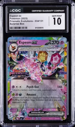 2025 POKEMON PRISMATIC EVOLUTIONS SURPRISE BOX ESPEON EX CGC 10 GEM MINT - Image 1