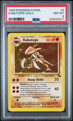 1999 POKEMON FOSSIL #9 KABUTOPS-HOLO PSA 8 - Image 1