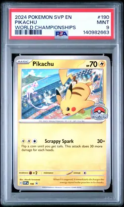 2024 POKEMON SVP EN-SV BLACK STAR PROMO WORLD CHAMPIONSHIPS #190 PIKACHU PSA 9 - Image 1