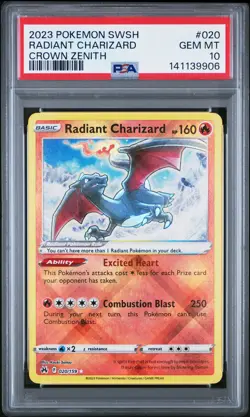 2023 POKEMON SWORD & SHIELD CROWN ZENITH #020 RADIANT CHARIZARD PSA 10 - Image 1