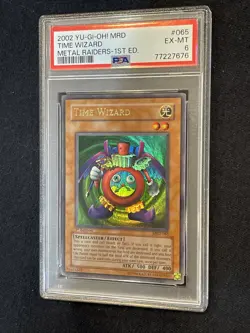 2002 Yu-Gi-Oh MRD TIME WIZARD metal Raiders 1st edition PSA 6 - Image 1