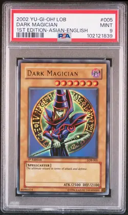 2002 YU-GI-OH! LOB-LEGEND OF BLUE EYES WHITE DRAGON #005 DARK MAGICIAN PSA 9 - Image 1