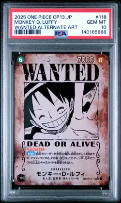 2025 ONE PIECE JPN OP13-CARRYING ON HIS WILL #118 MONKEY D. LUFFY PSA 10 - Image 1