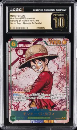 2025 ONE PIECE JPN CARRYING HIS WILL #OP13-118 MONKEY D. LUFFY CGC 10 PRISTINE - Image 1