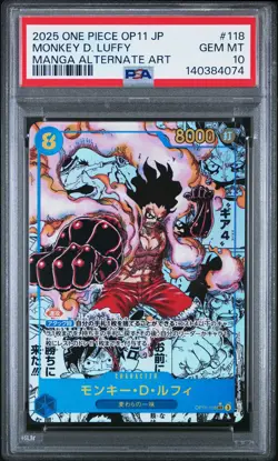 2025 ONE PIECE JAPANESE MANGA ALTERNATE ART OP11-118 MONKEY D. LUFFY PSA 10 - Image 1