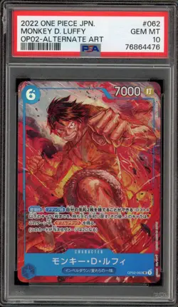 One Piece CCG Monkey.D.Luffy Japanese Alternate Art OP02-062 PSA 10 Gem Mint - Image 1
