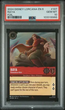 2024 Disney Lorcana En 6 Raya Kumandran Rider #107 Cold Foil PSA 10 - Image 1
