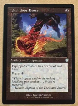 Magic The Gathering SWIFTFOOT BOOTS Retro Frame Card, Brother’s War - Image 1