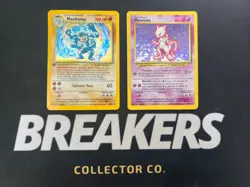1999 Base Set Vintage Pokemon 2 Card Lot: Holo 1st Edition Machamp & Mewtwo - Image 1