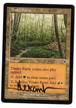 MTG TINDER FARM INVASION COMMON LAND SIGNED ROB ALEXANDER LP VINTAGE GREEN RED - Image 1
