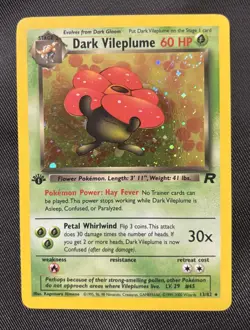 Pokemon Card Team Rocket Dark Vileplume 13/82 1st Edition NM Holo Swirl Rare - Image 1